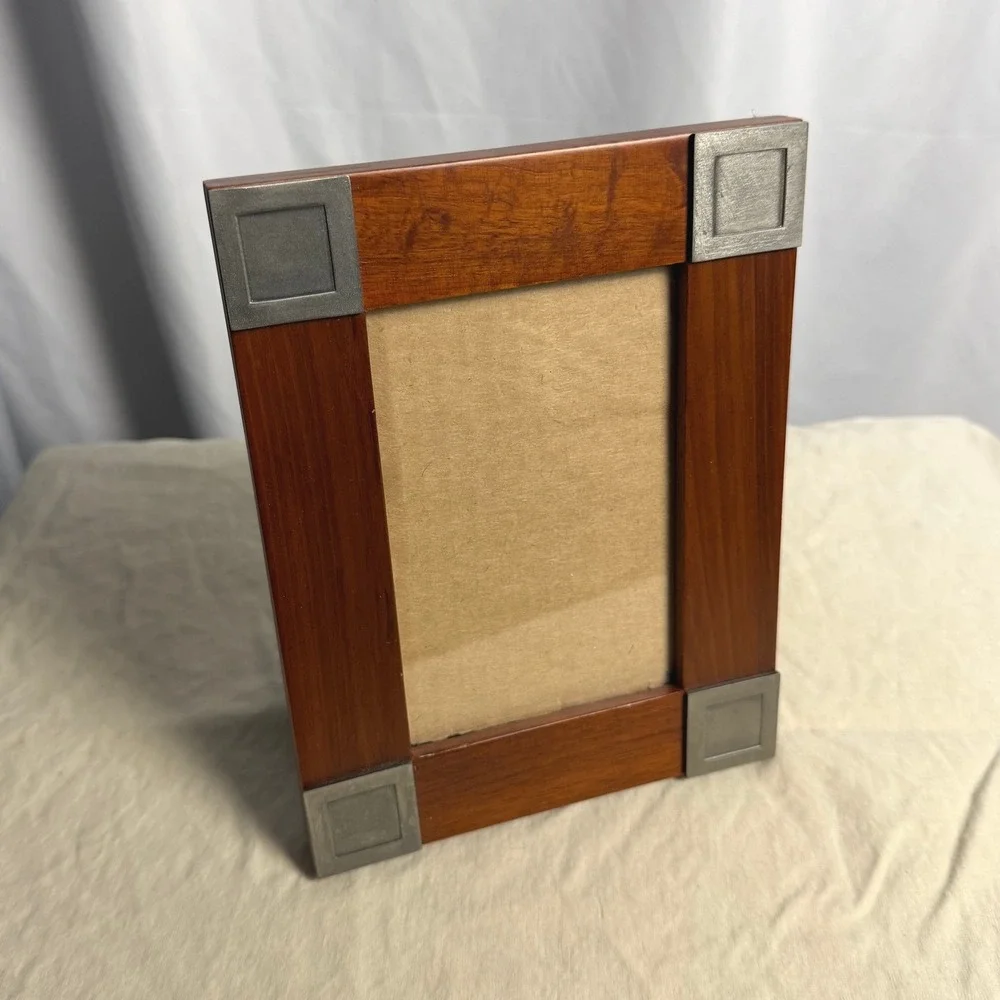 Wooden Picture Frame Metal Corner Accents 3.5x5.5 Easel Back